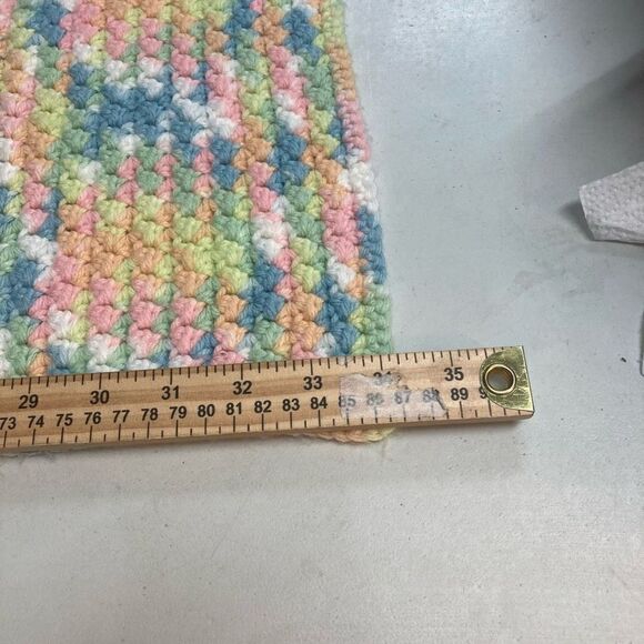 ARTISAN HANDCRAFTED Crochet Baby Blanket Blue Pink Yellow White 34X34 - Picture 3 of 4